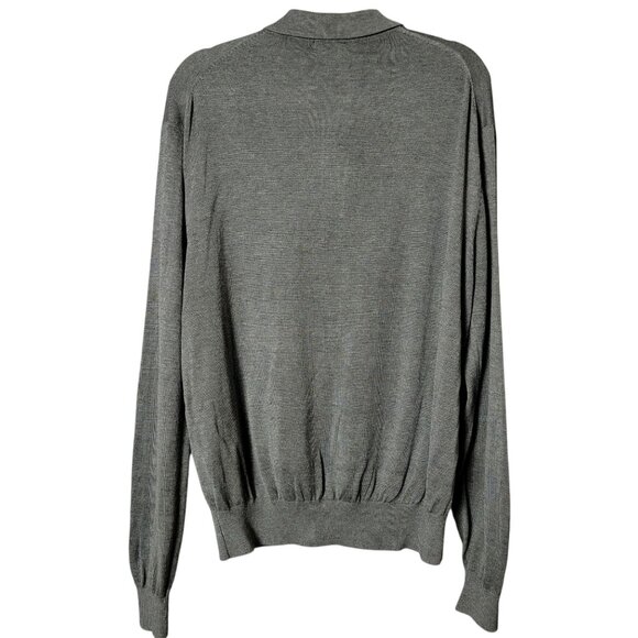 Tulliano Mens Gray Silk Cotton Old Money Long Sleeve Knit Polo Sweater Large - Picture 4 of 7
